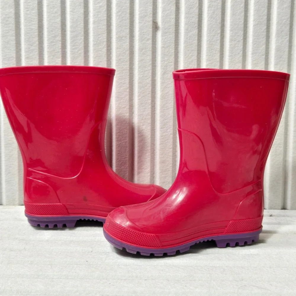 Kids Pink Rubber Rain Boots Purple Lug Sole Waterproof Size 5-6 Made‎ in Canada